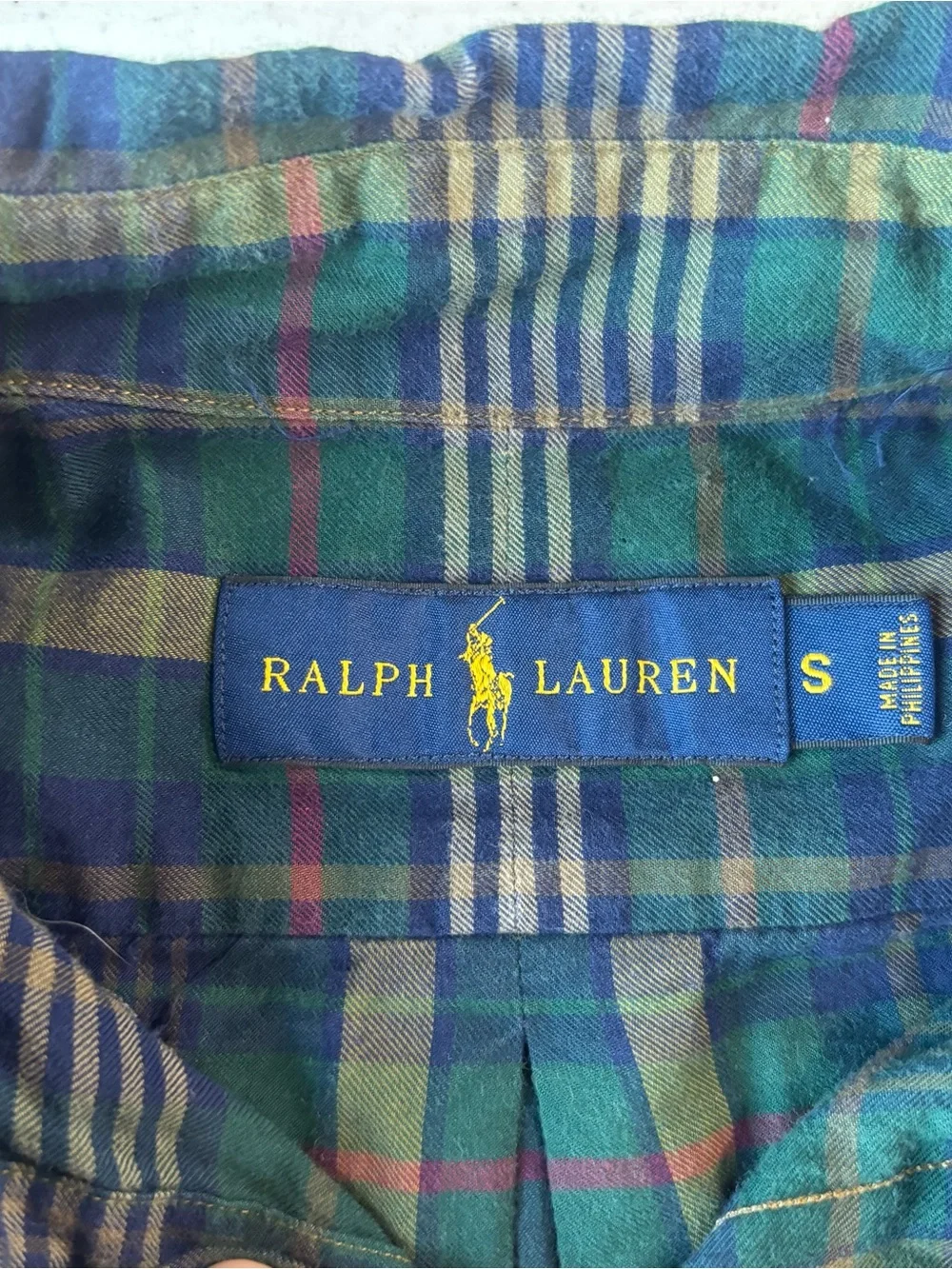 Vintage Ralph Lauren Blue Label Green Navy Plaid Button Down Shirt Small Cotton